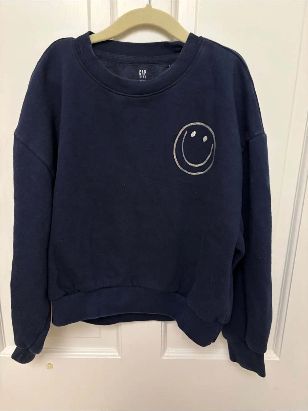 Girls Medium (8) GAP Sweatshirt with Silver Smiley Face